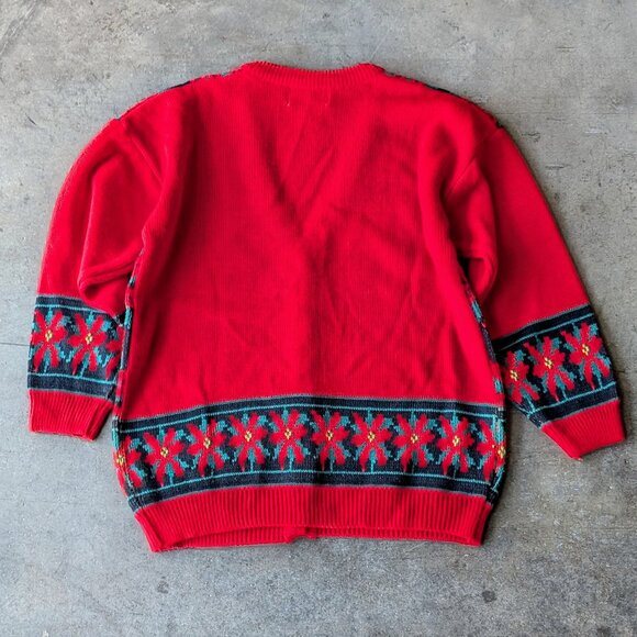 Vintage High Gate Ltd Petite Red Poinsetta V-Neck Cardigan Sweater small - Picture 7 of 7